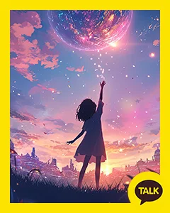 Girl Looking At A Sparkling Blue Planet 카카오톡 테마 카톡테마 무료 다운로드