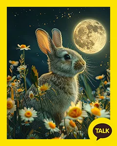 Rabbit On A Flower Field On A Moon Night 카카오톡 테마 카톡테마 무료 다운로드