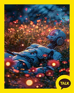 Robot Lying In A Field Of Red Flowers 카카오톡 테마 카톡테마 무료 다운로드