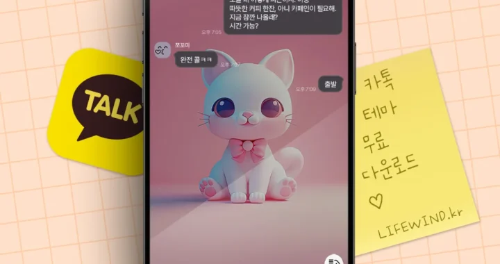 핑크 리본을 맨 하얀 고양이 카카오톡 테마